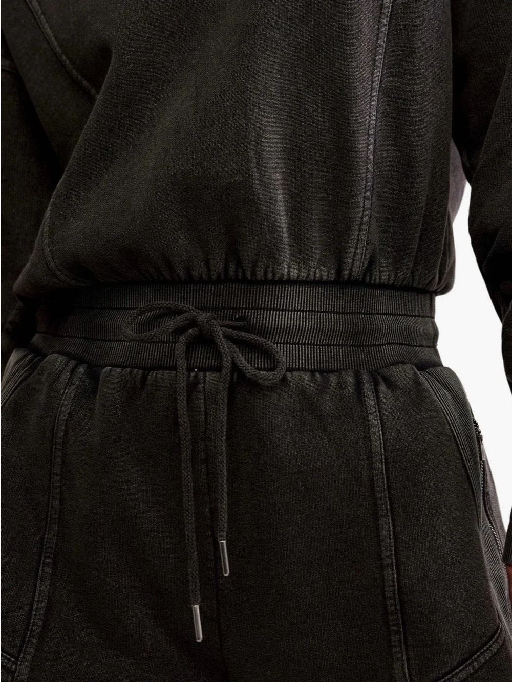 Free People stoned washed Black Intercept Romper Size L NWT